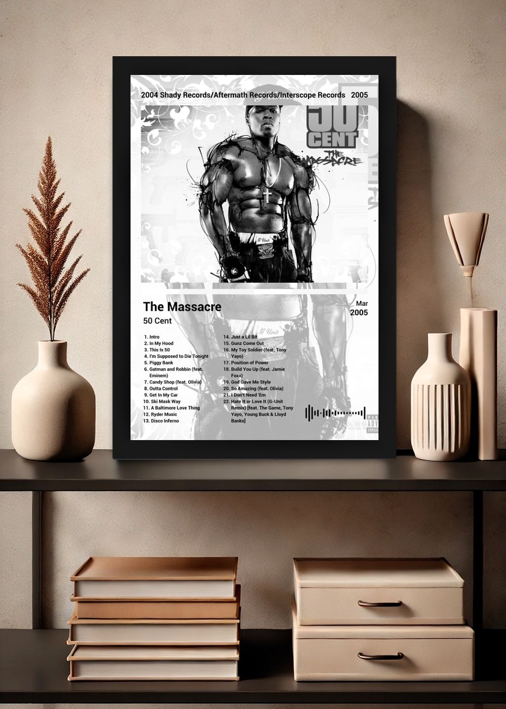 Quadro 50 Cent The Massacre (Black&white) Com Vidro