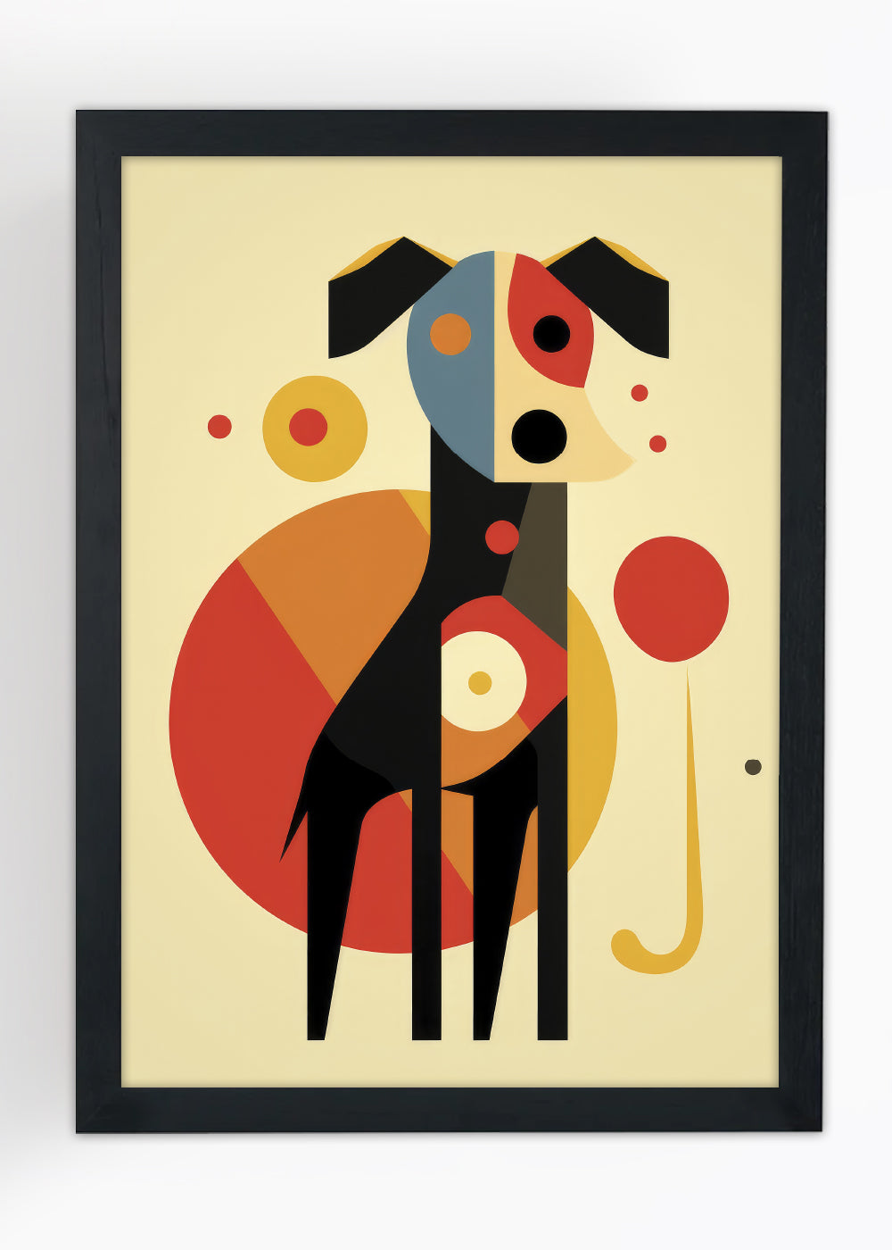 Quadro Decorativo Cachorro de formas abstratas - Com vidro