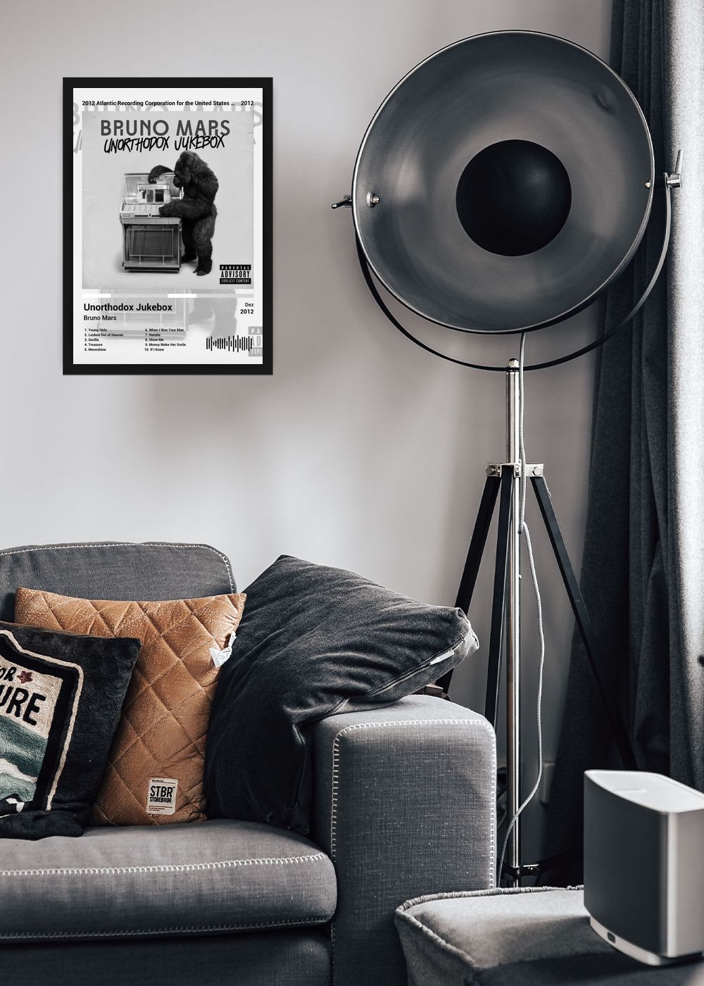 Quadro Bruno Mars Unorthodox Jukebox (Black&white) Com Vidro