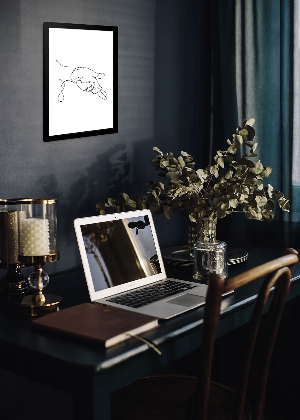 Quadro Decorativo Mãos One Line Art - Com vidro