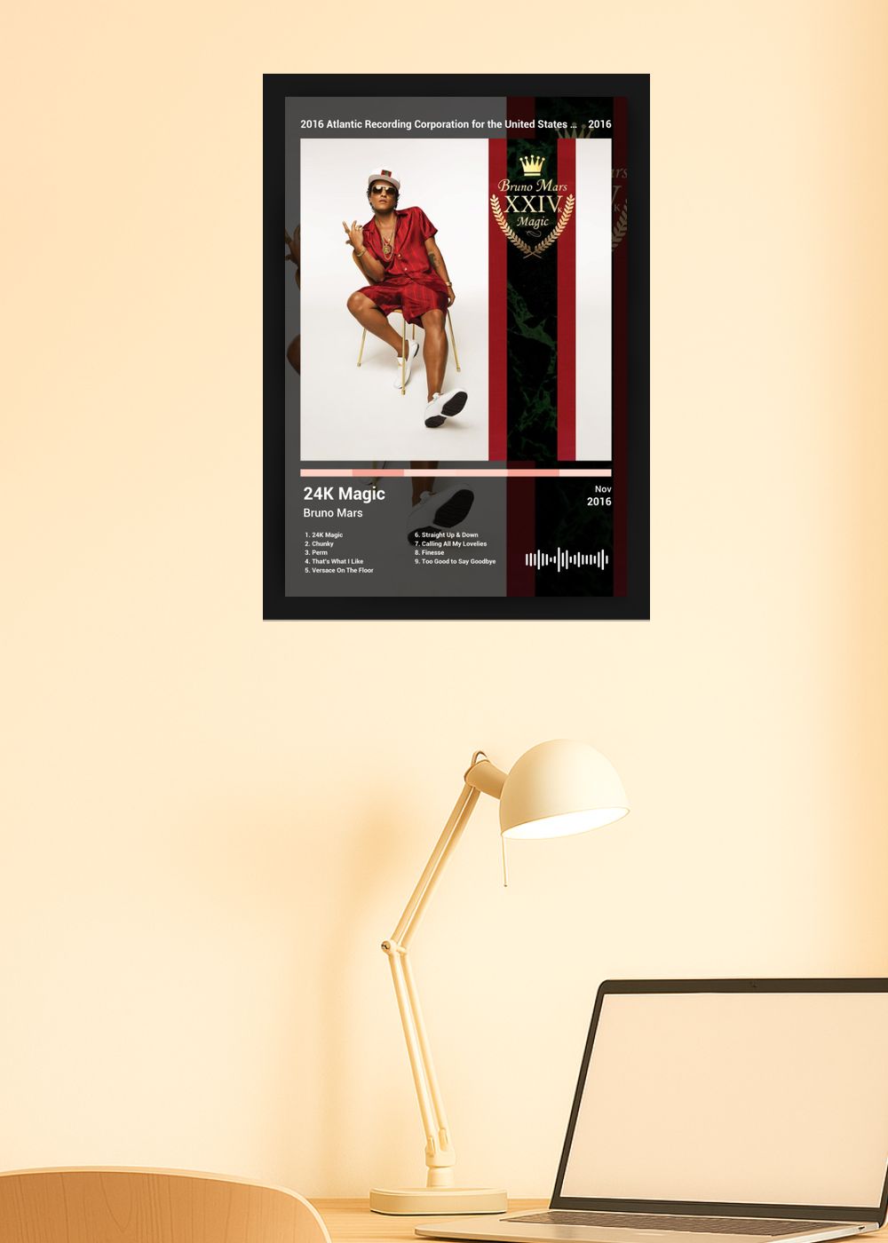 Quadro Decorativo Bruno Mars 24K Magic (Dark) Com Vidro