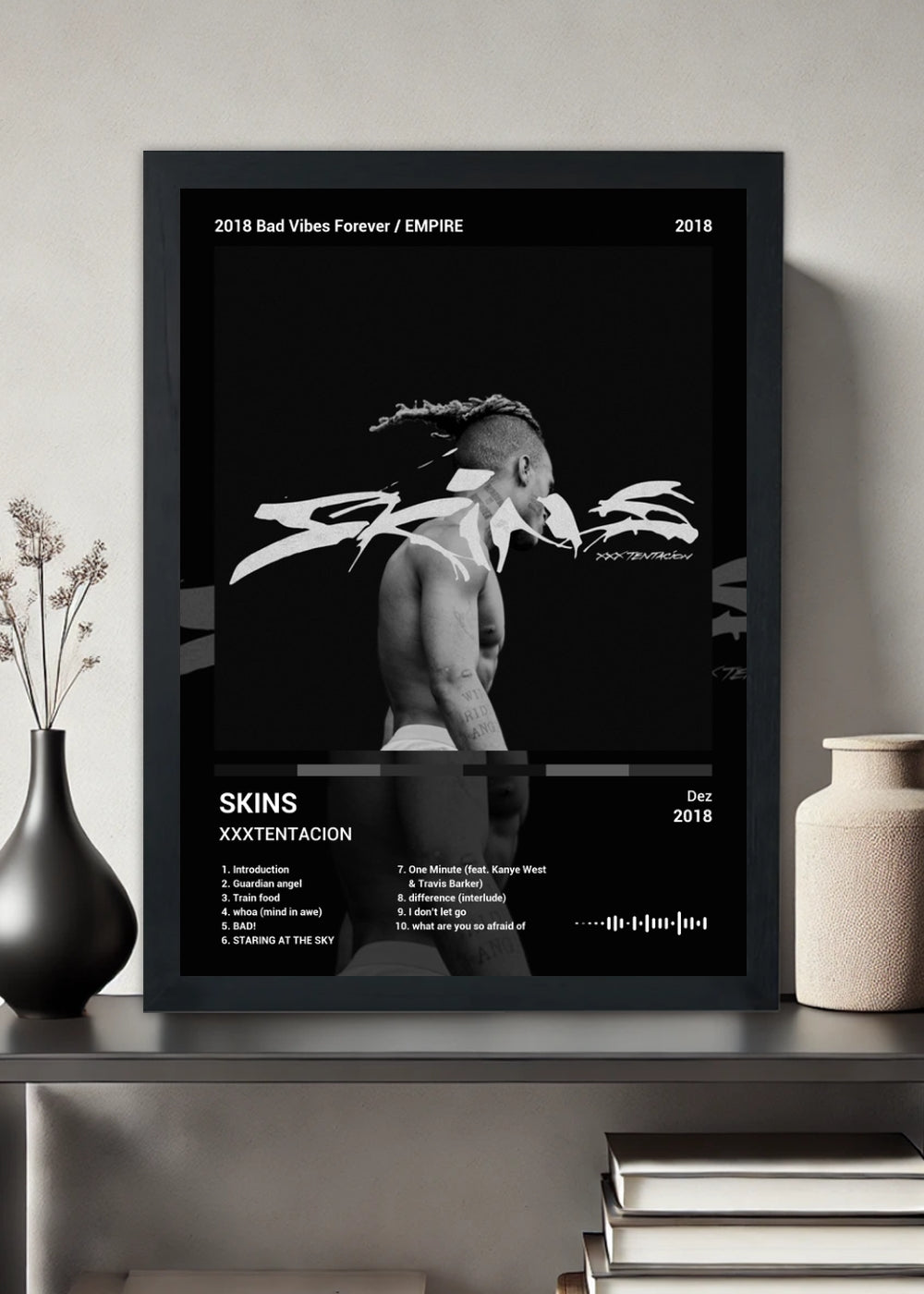 Quadro Decorativo XXXTENTACION SKINS (Dark) Com Vidro