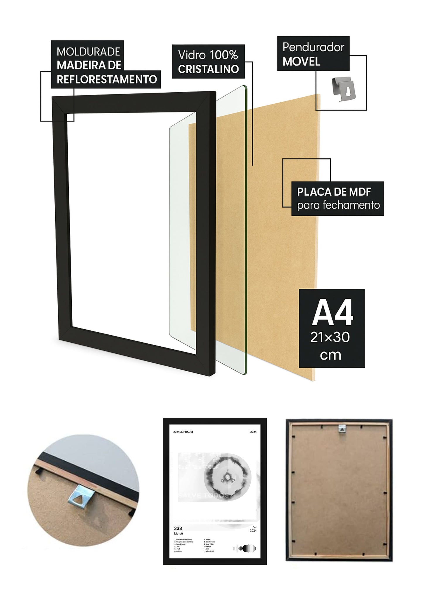 Quadro Decorativo Matuê 333 (Black&white) Com Vidro