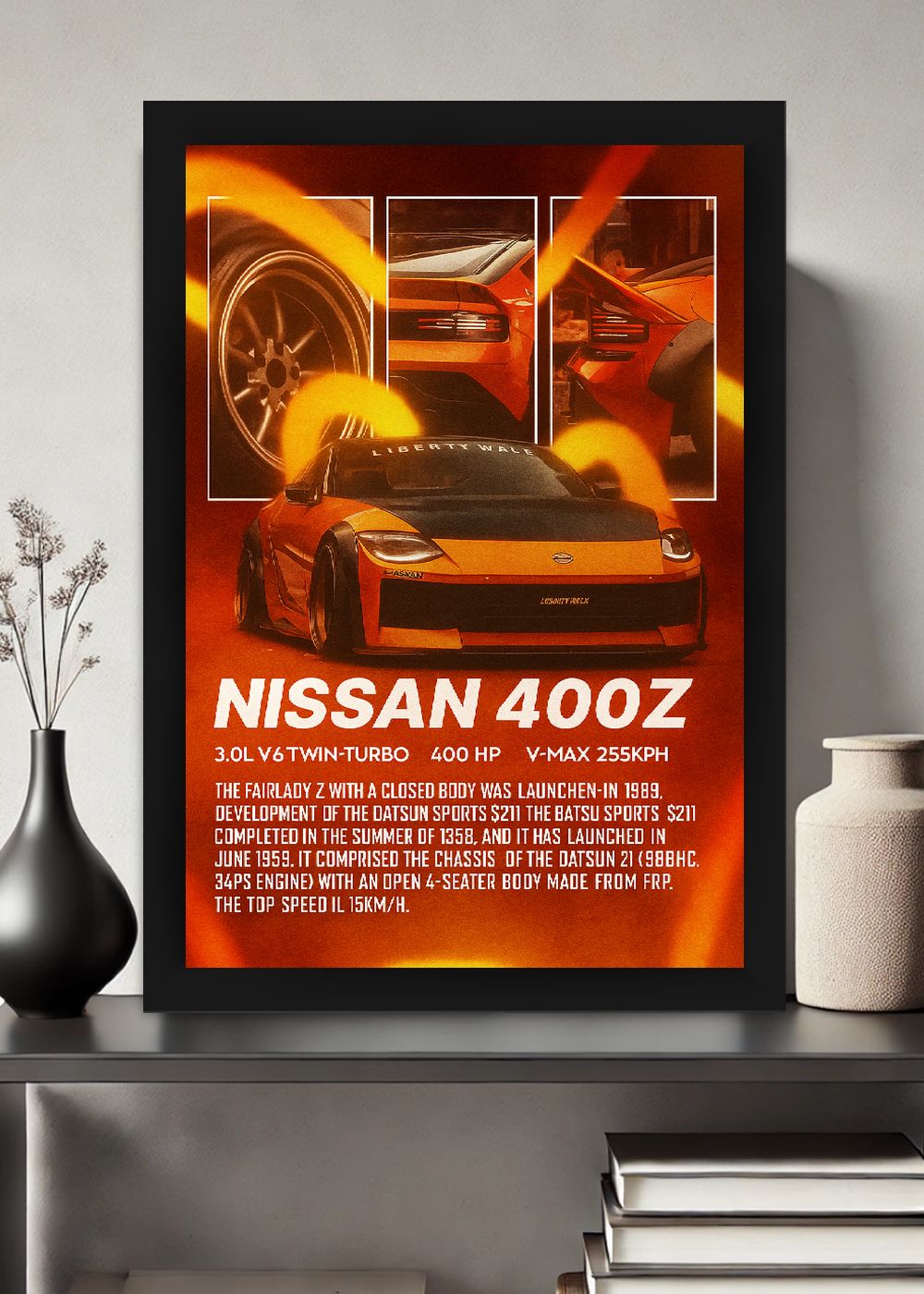 Quadro Com Vidro Nissan 400Z Liberty Walk com Moldura