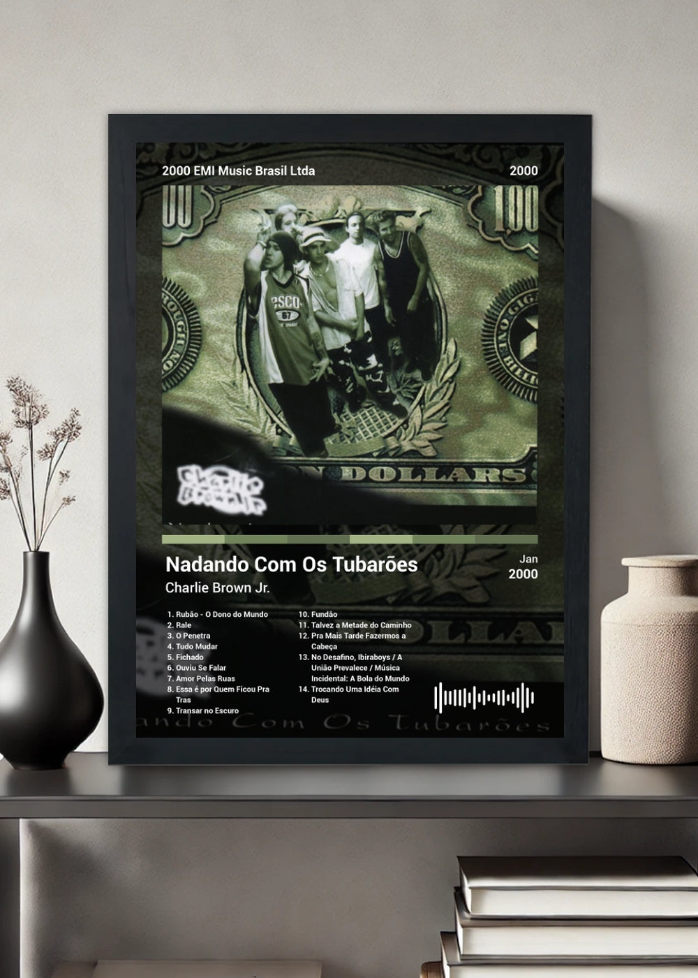 Quadro Charlie Brown Jr. Nadando Com Os ... (Dark) Com Vidro