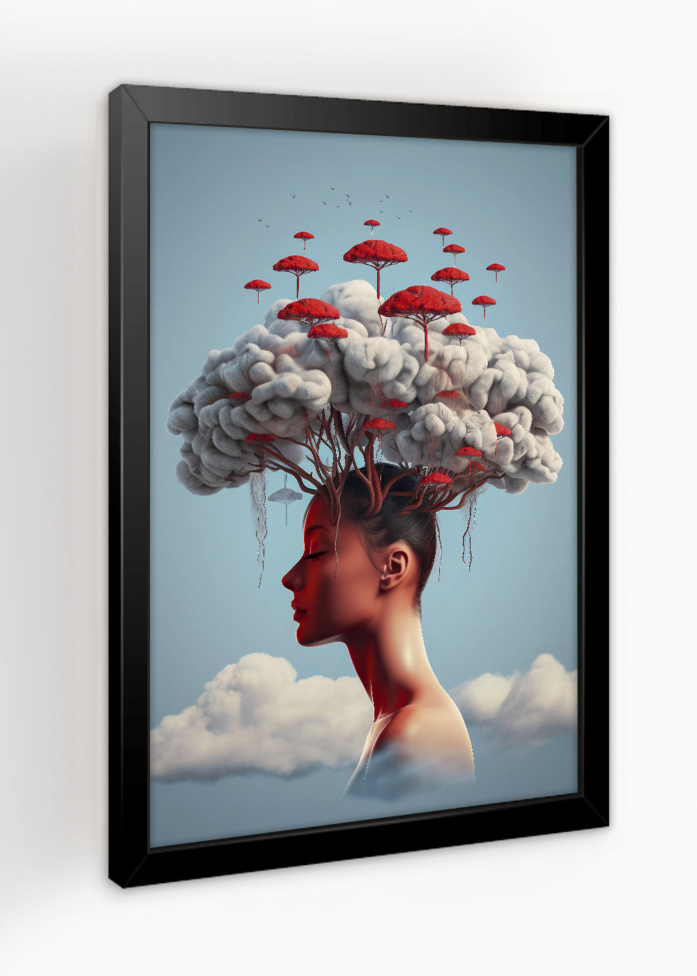 Quadro Decorativo Moça de cogumelos Abstrata - Com vidro