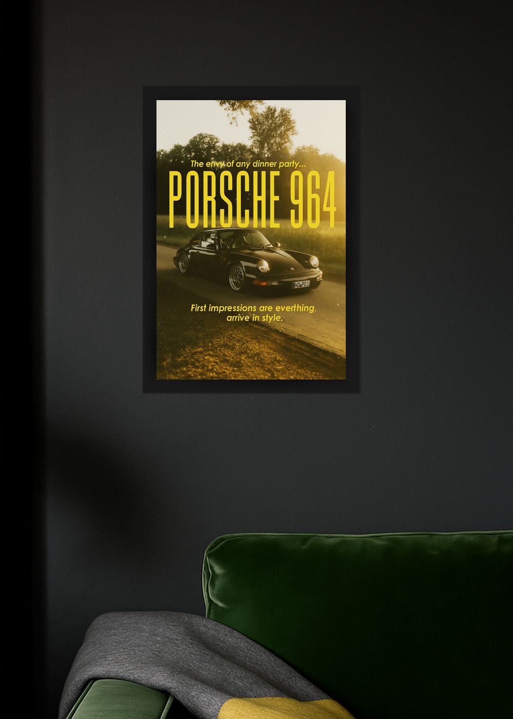 Quadro Decorativo Porsche 964 Estilo e Classe Com Vidro