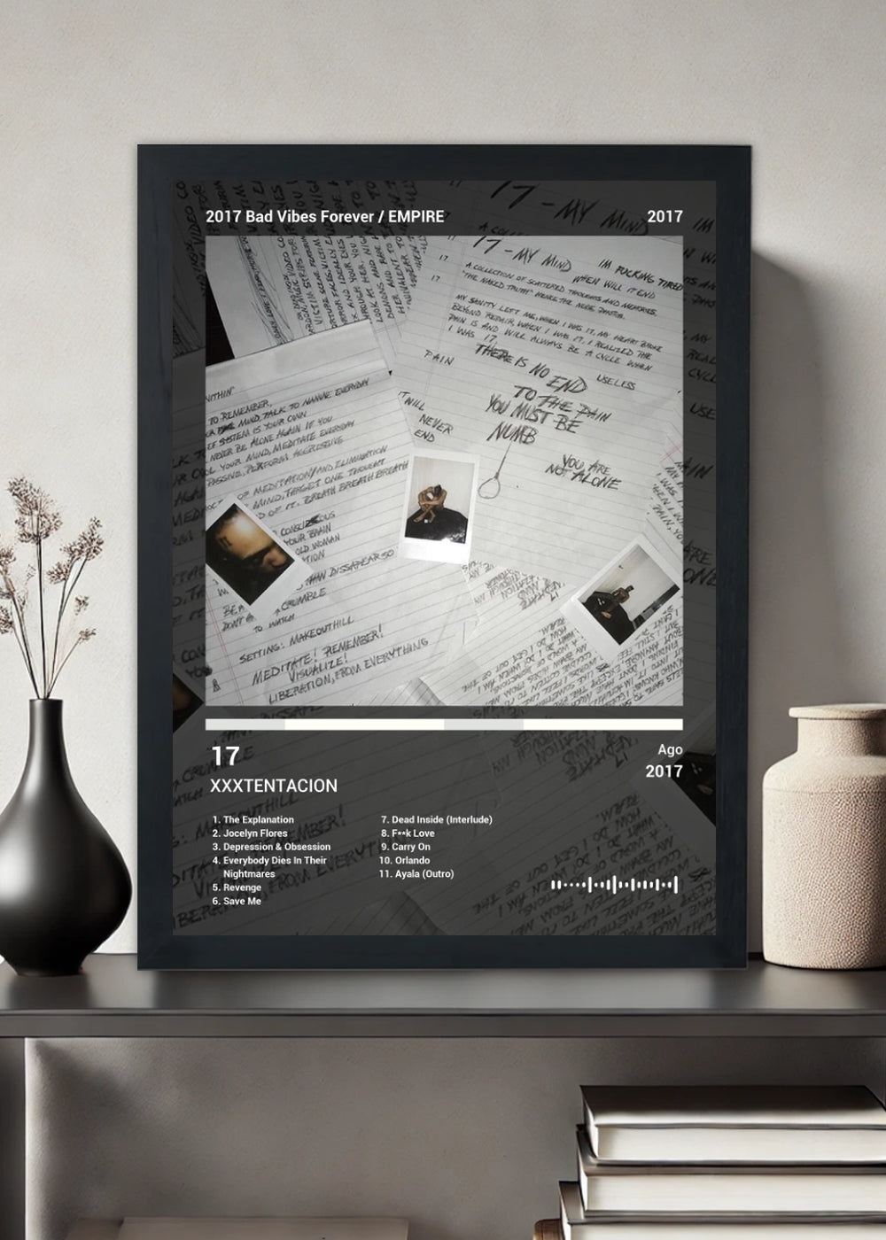 Quadro Decorativo XXXTENTACION 17 (Dark) Com Vidro