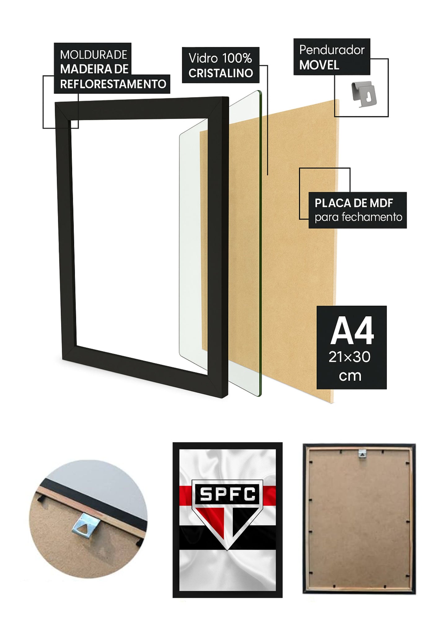 Quadro Tricolor São Paulo FC SPFC Com Vidro e Moldura