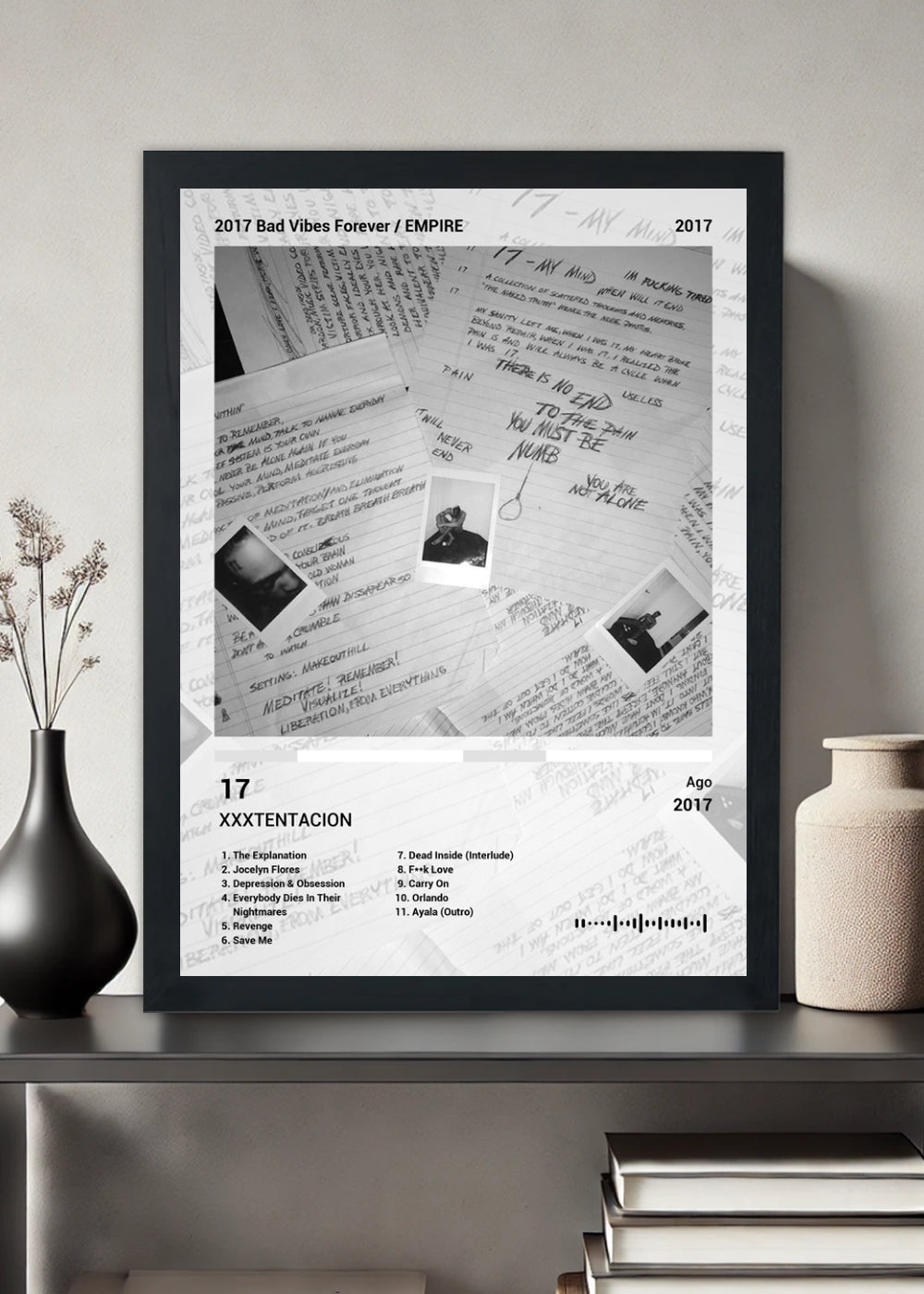 Quadro Decorativo XXXTENTACION 17 (Black&white) Com Vidro