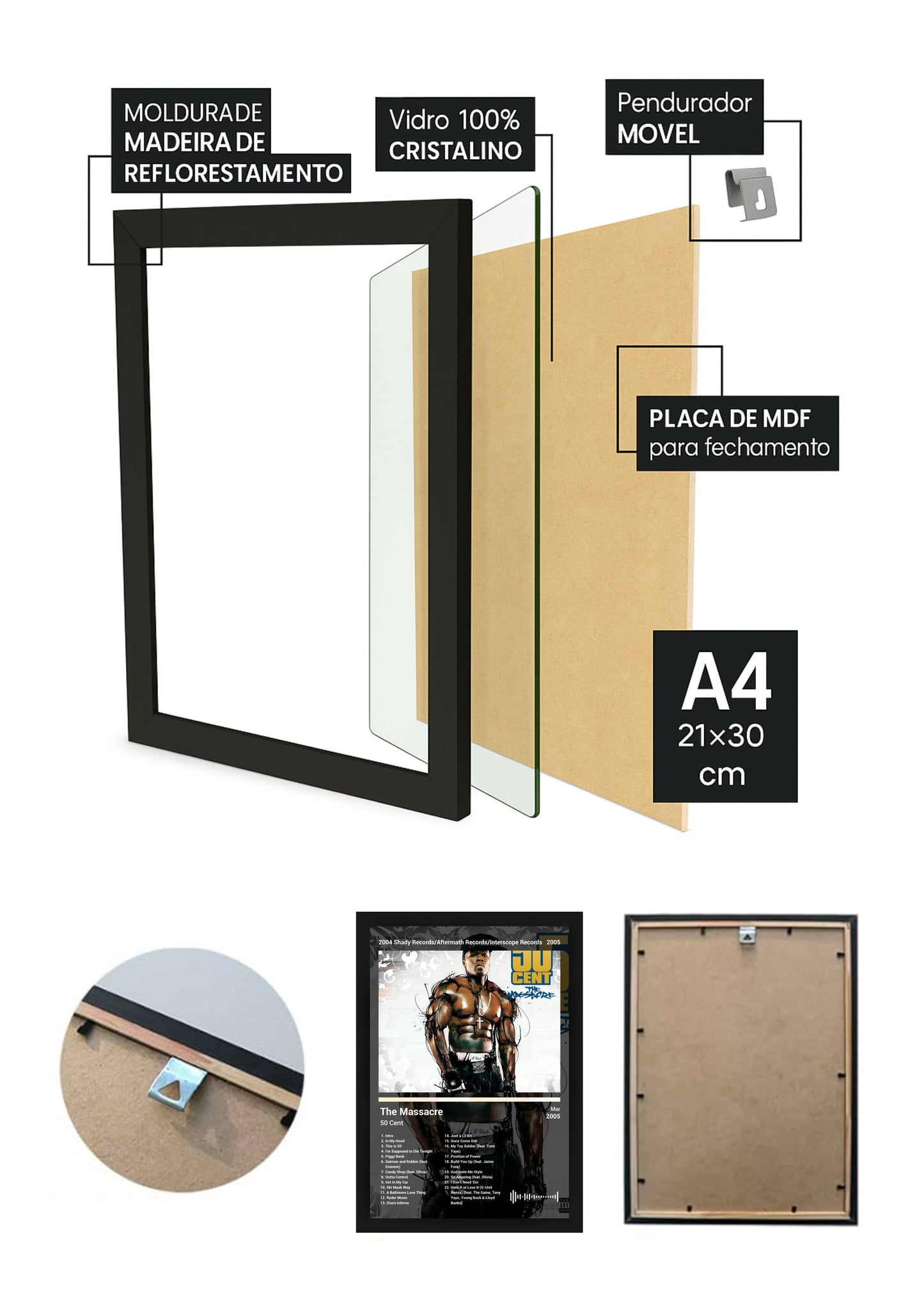 Quadro Decorativo 50 Cent The Massacre (Dark) Com Vidro