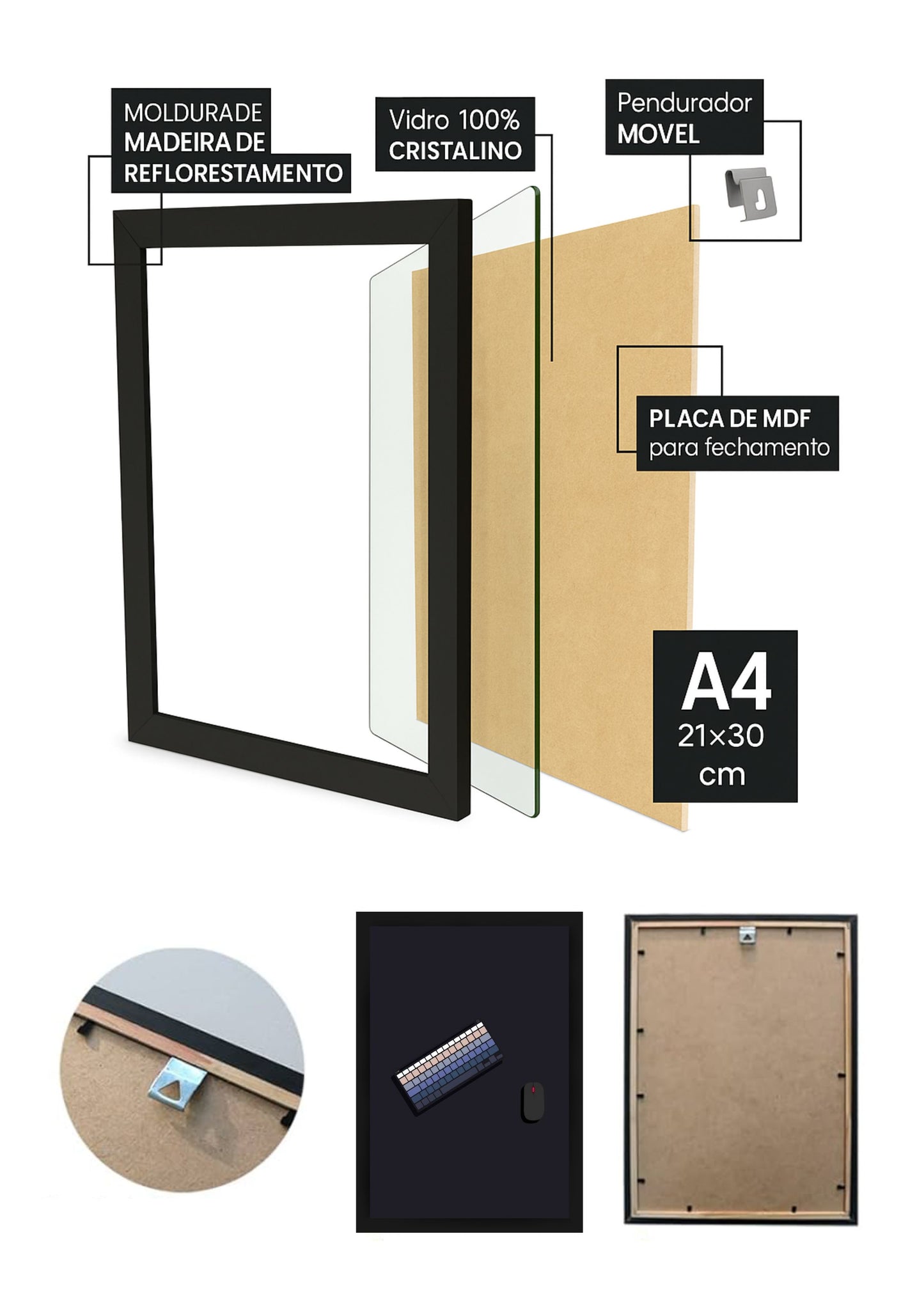 Quadro Setup Minimalista com Vidro e Moldura