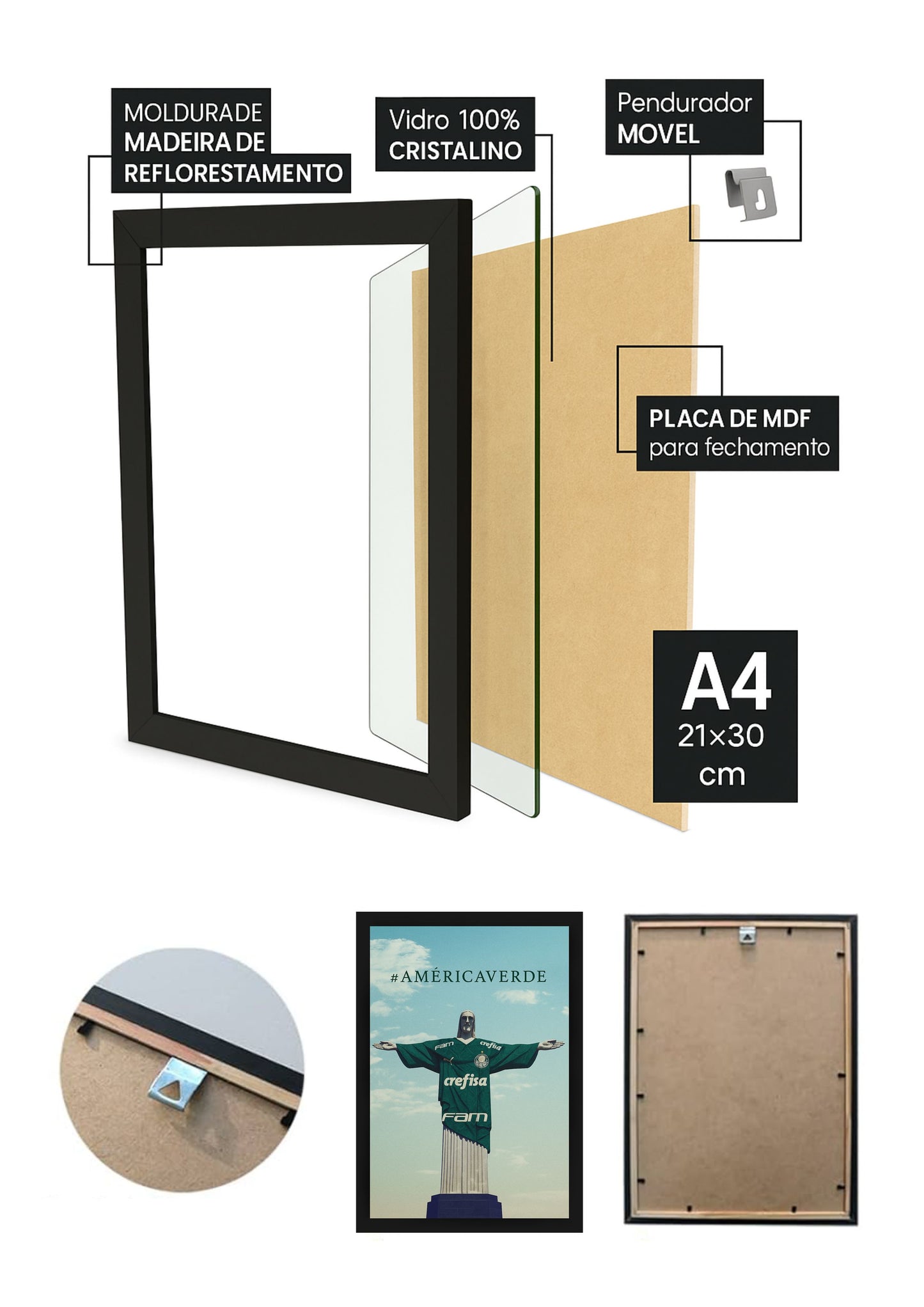 Quadro Com Vidro Palmeiras AMerica Verde com Moldura