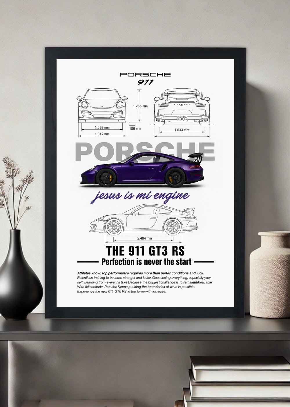 Quadro decorativo Porshe 911 GT3 RS - Com vidro