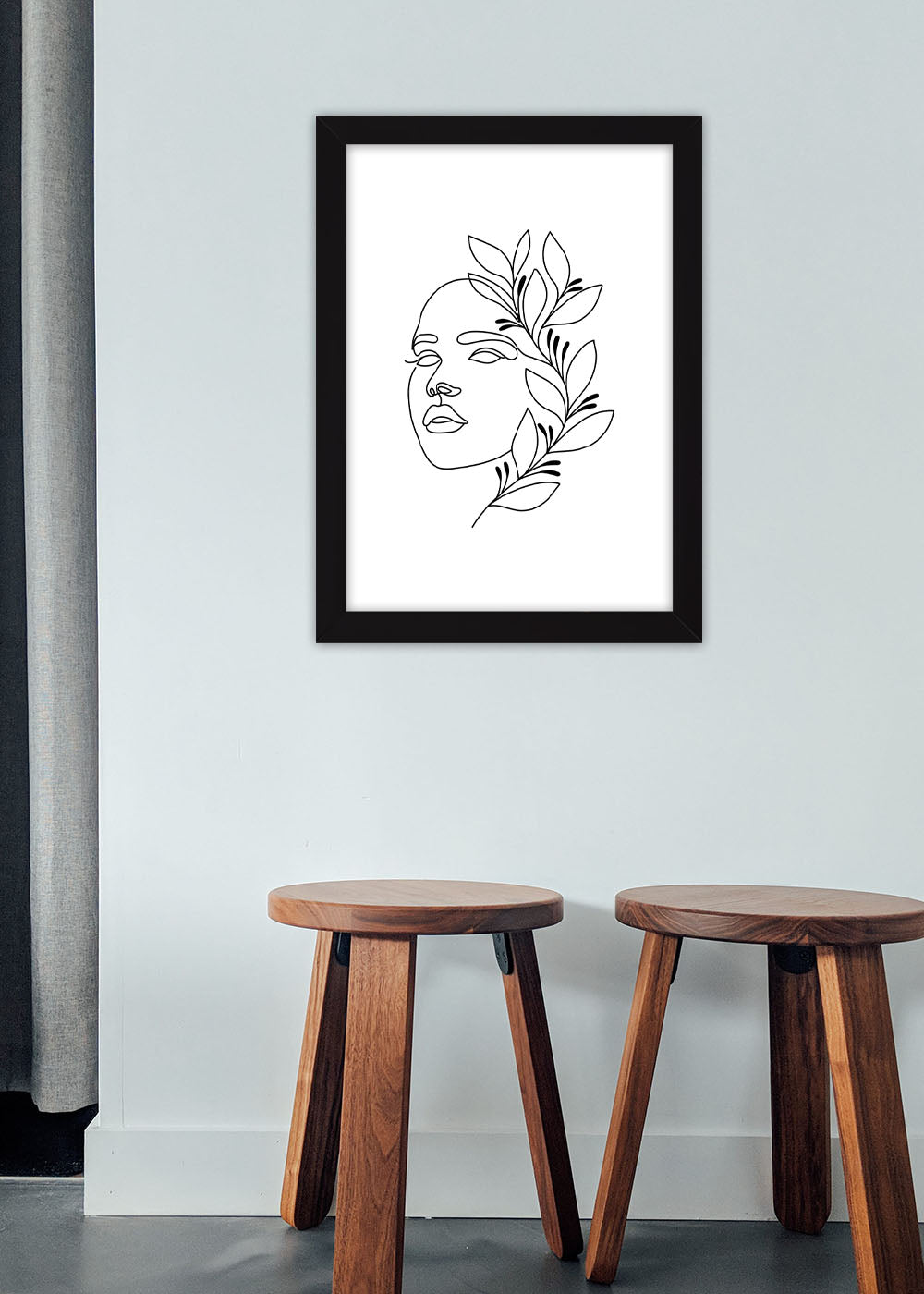 Quadro Decorativo One line Art - Cabelo Floral - Com vidro