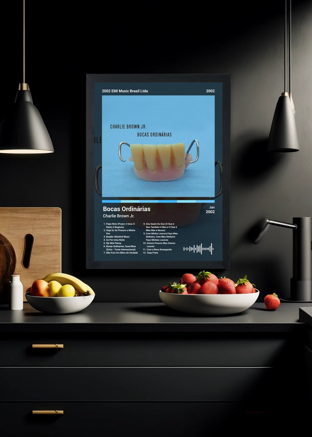 Quadro Charlie Brown Jr. Bocas Ordinárias (Dark) Com Vidro