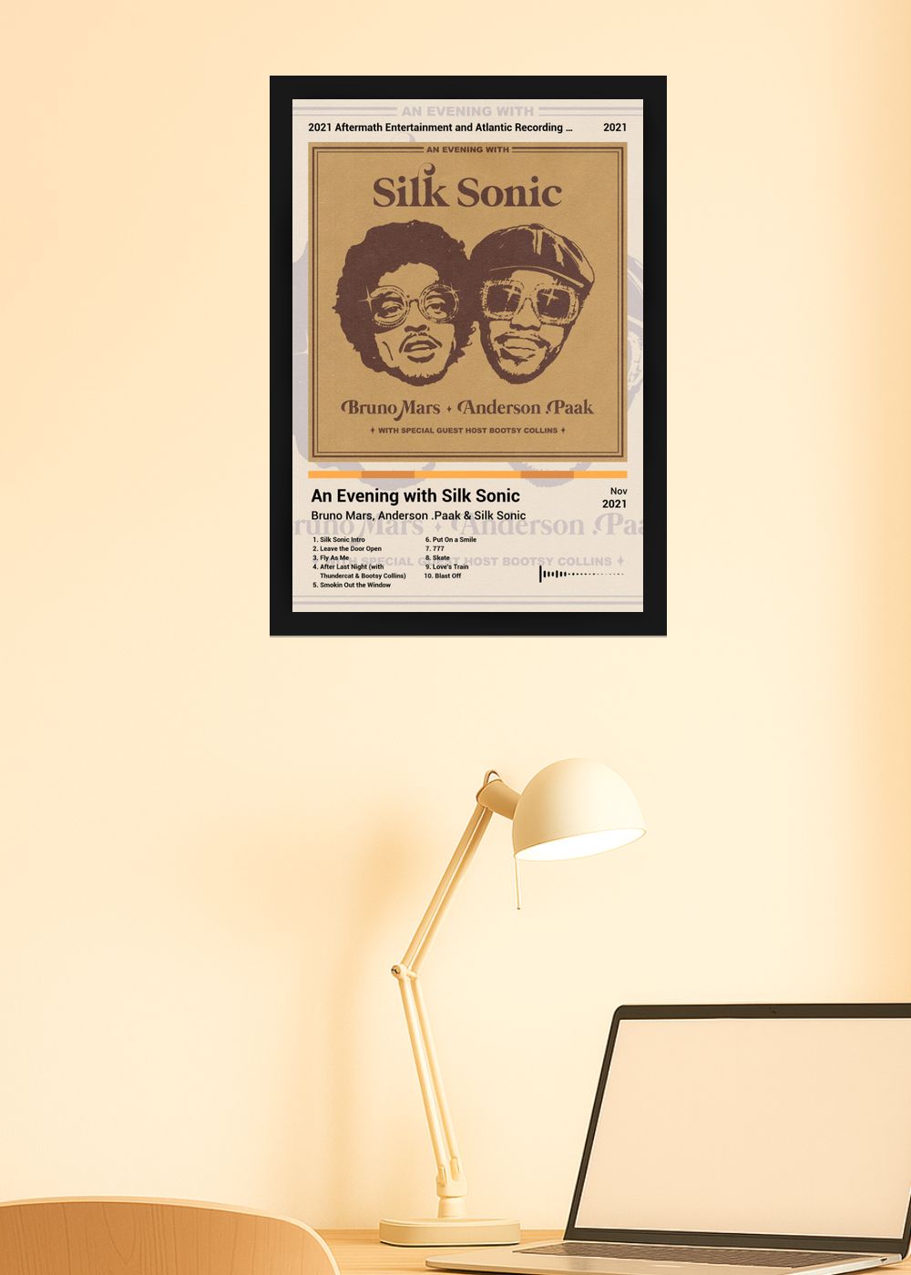 Quadro Bruno Mars An Evening with Silk ... (Light) Com Vidro