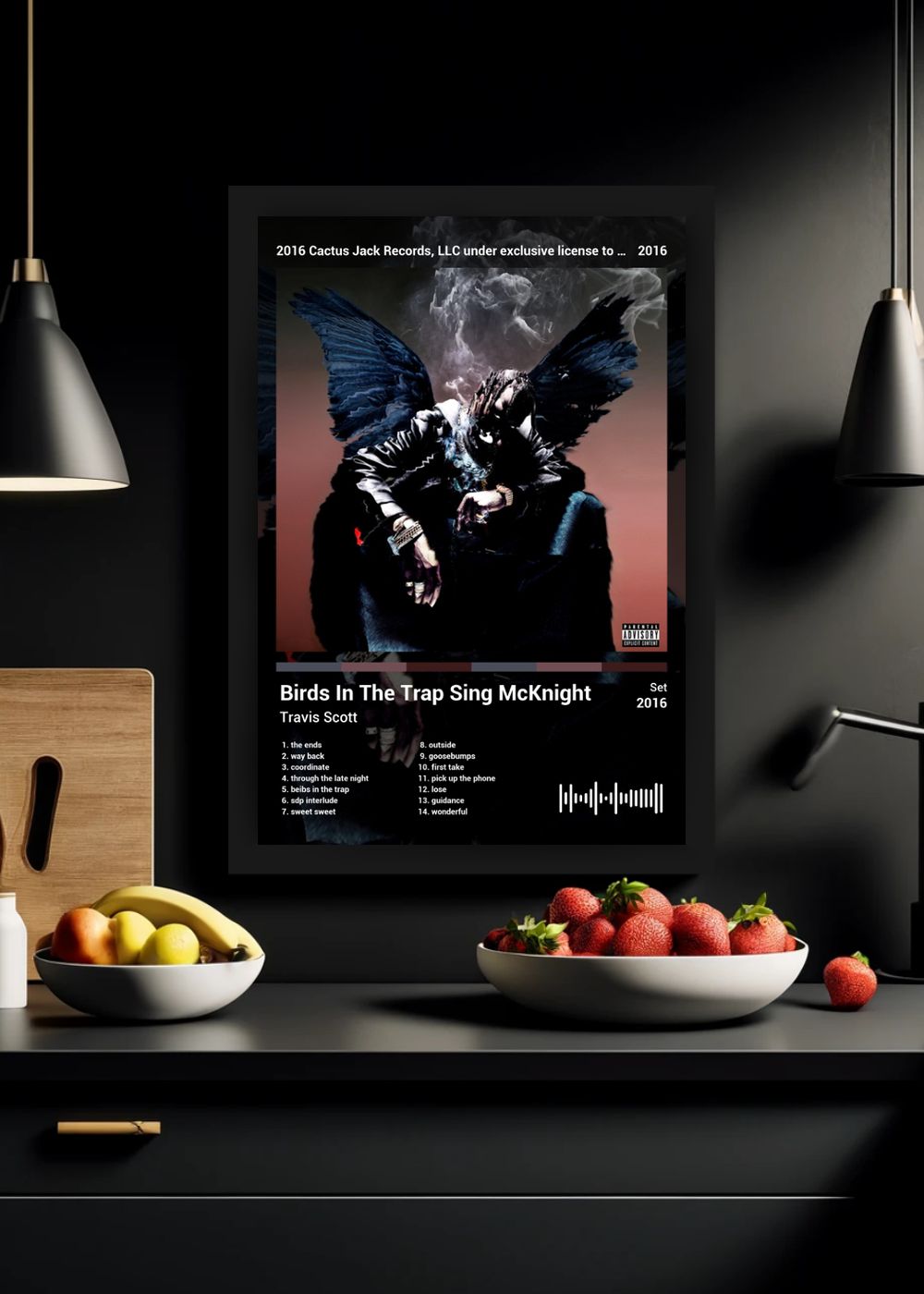 Quadro Travis Scott Birds In The Trap Si... (Dark) Com Vidro