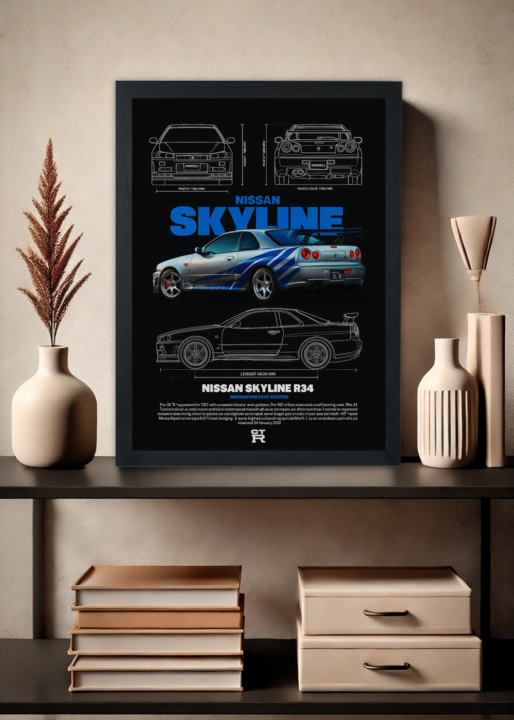Quadro decorativo Nissan Skyline R34JDM - Com vidro