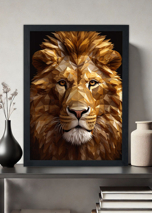 Quadro Decorativo Rosto do leão geométrico - Com vidro