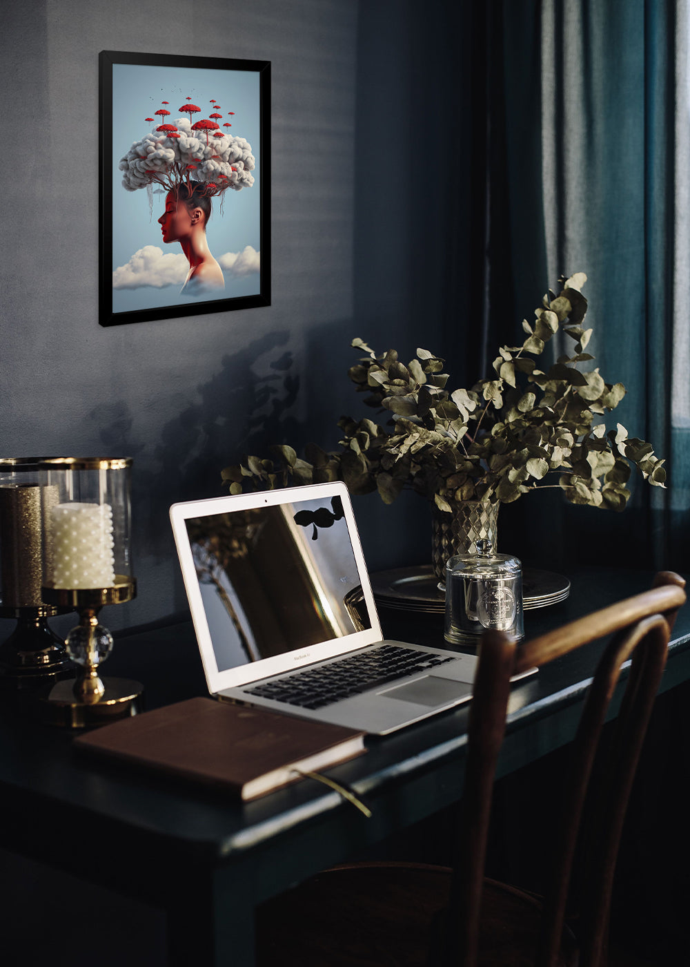 Quadro Decorativo Moça de cogumelos Abstrata - Com vidro