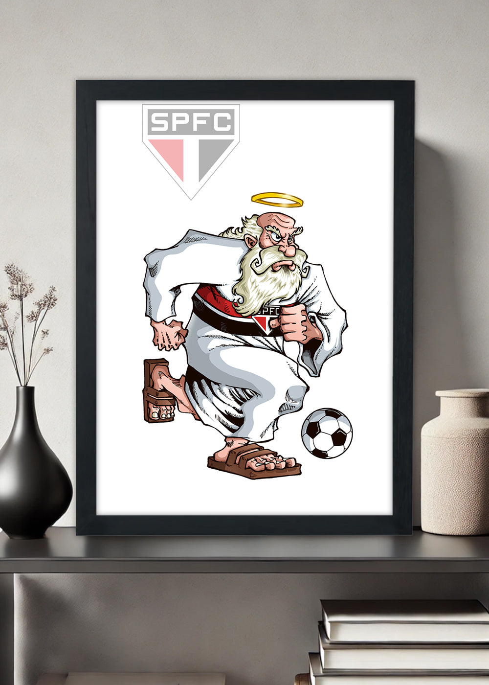Quadro Decorativo Mascote do SPFC - Com Vidro