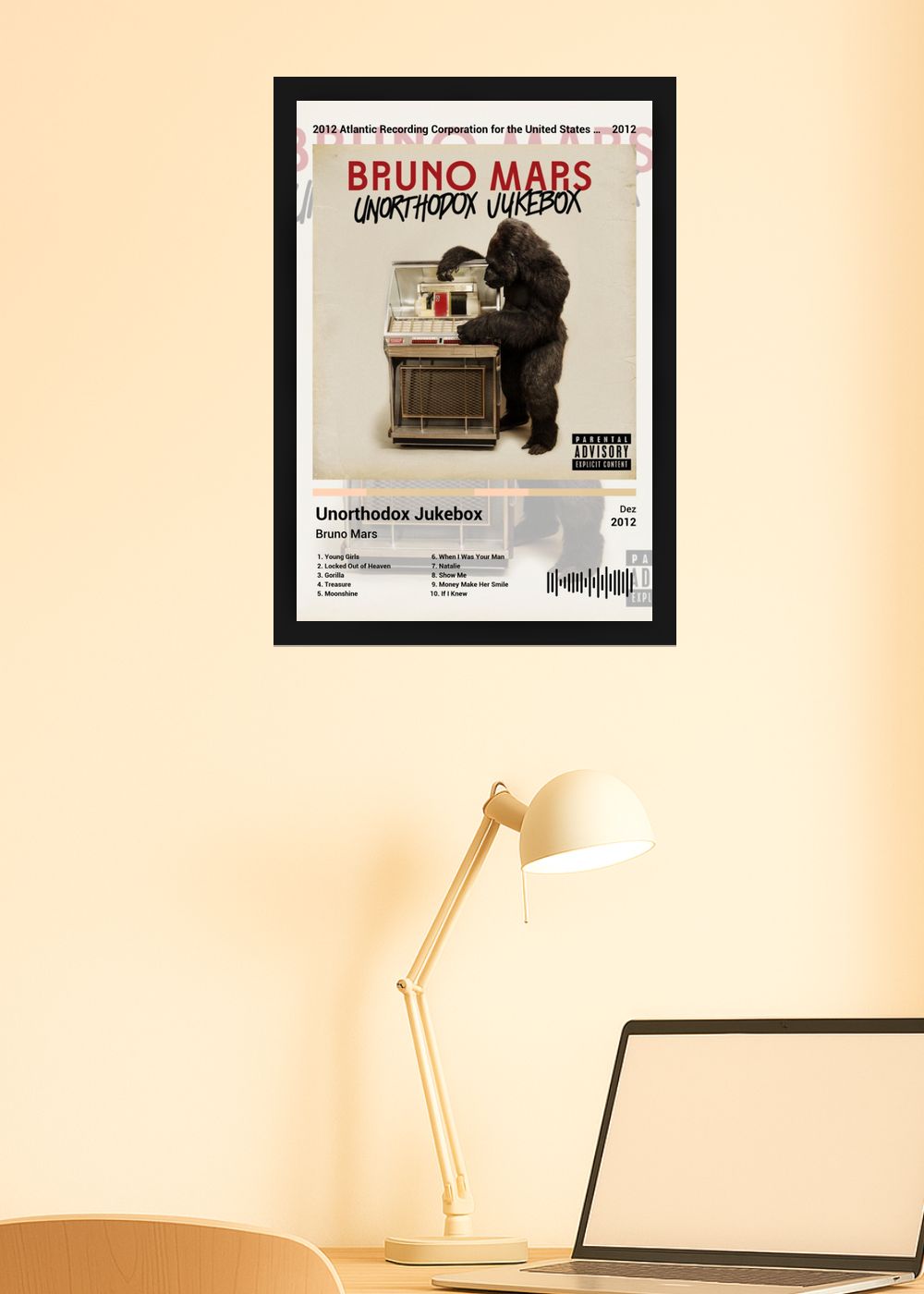 Quadro Bruno Mars Unorthodox Jukebox (Light) Com Vidro