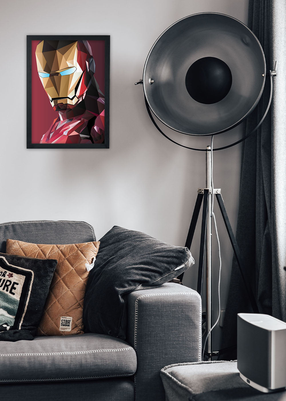 Quadro Heroi Marvel - Homem de Ferro geométrico - Com vidro
