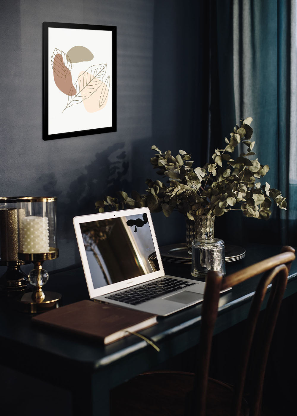 Quadro Decorativo Folhas Abstrato - Com vidro