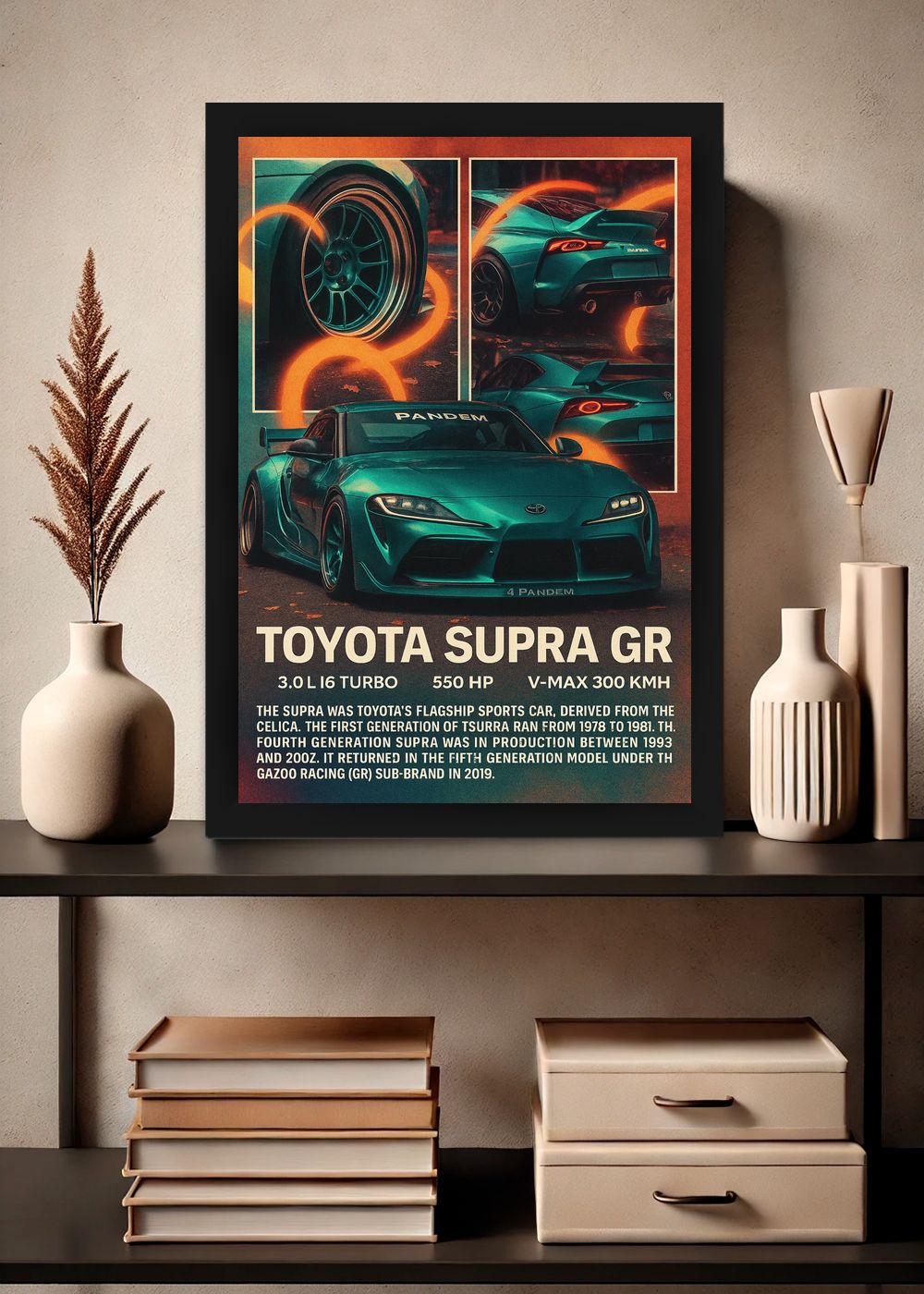 Quadro Com Vidro Toyota Supra GR Pandem com Moldura
