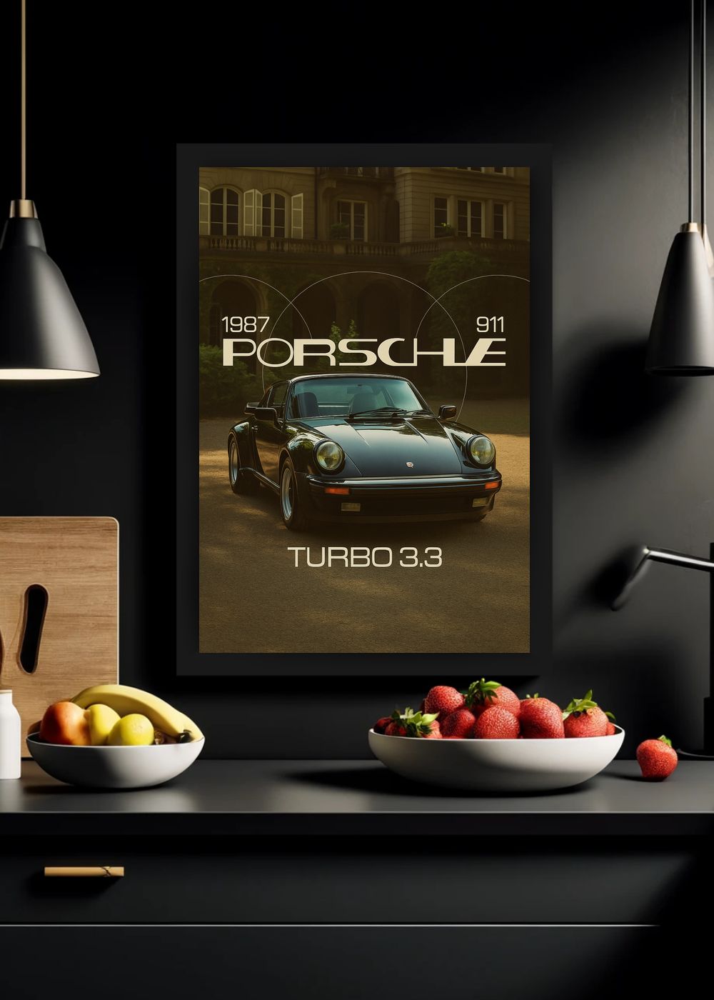 Quadro Com Vidro Porsche 911 Turbo 3.3 1987 com Moldura