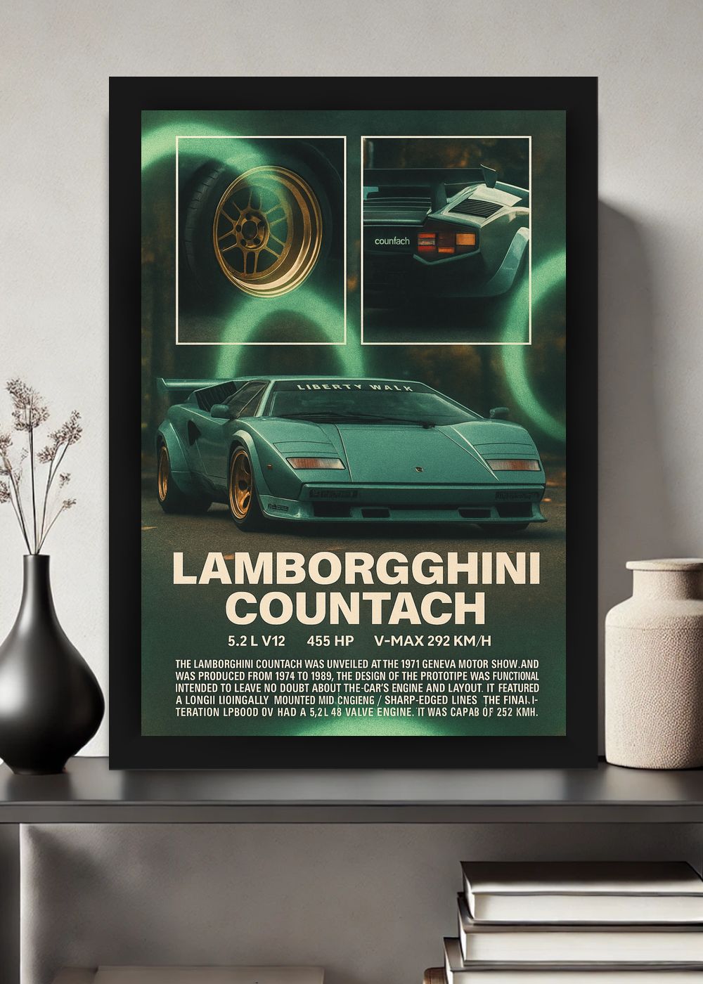 Quadro Com Vidro Lamborghini Countach Liberty com Moldura