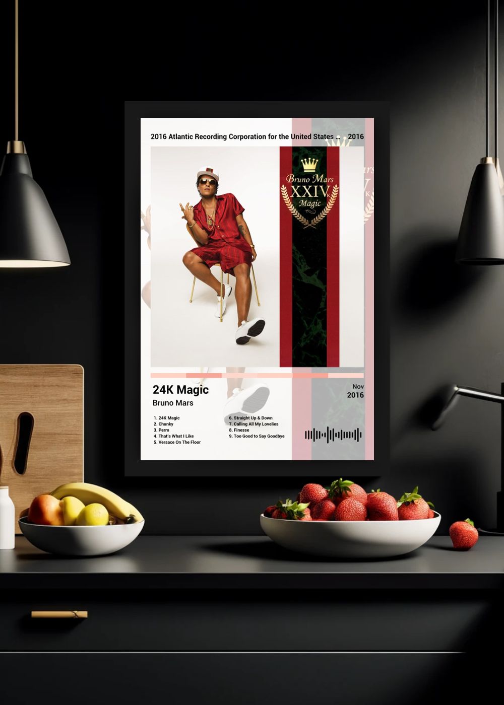 Quadro Decorativo Bruno Mars 24K Magic (Light) Com Vidro