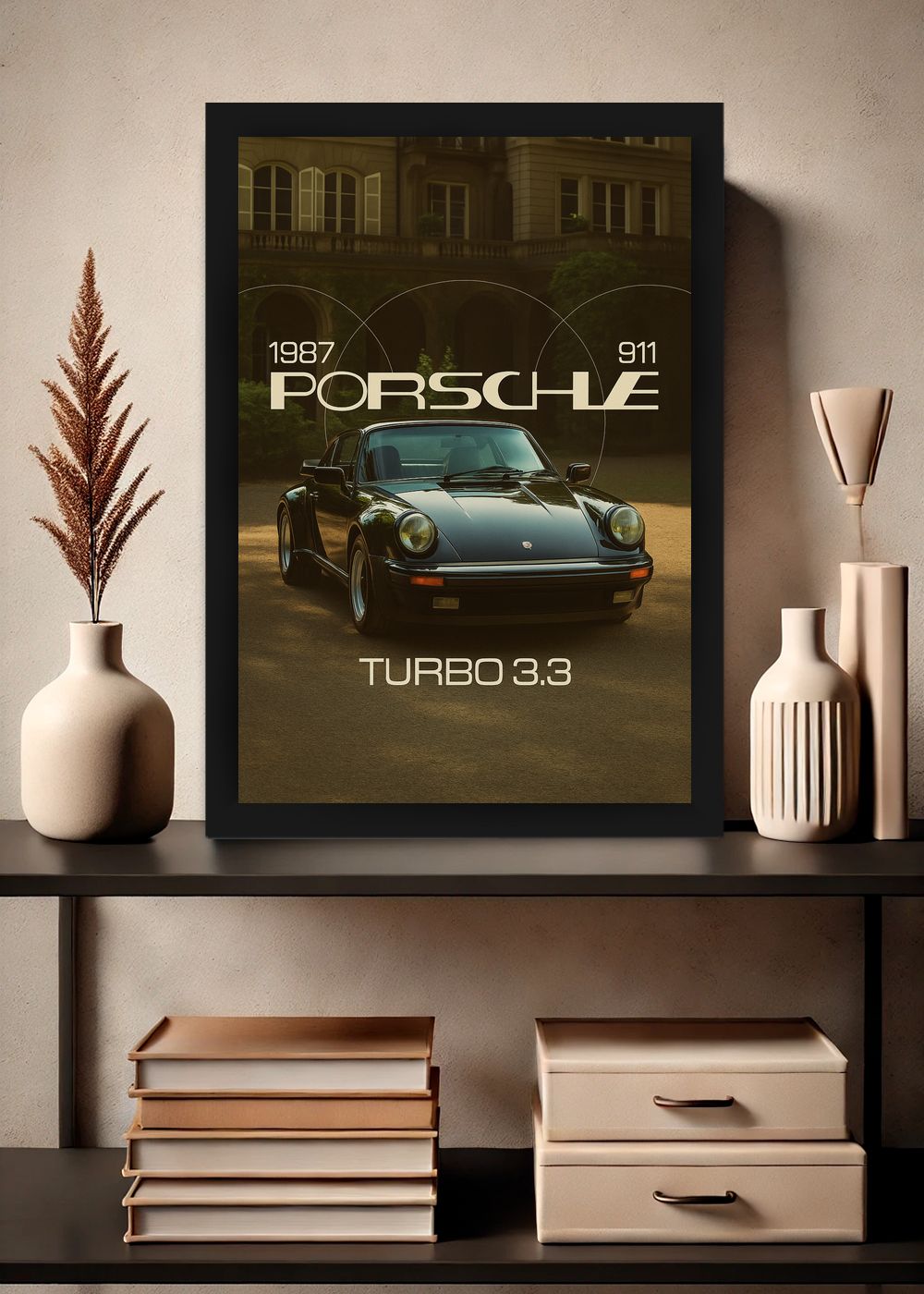 Quadro Com Vidro Porsche 911 Turbo 3.3 1987 com Moldura