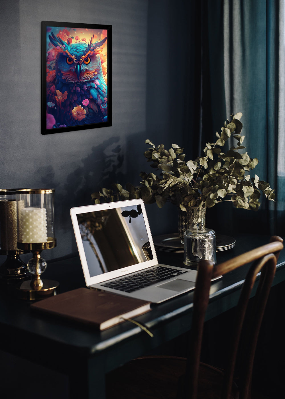 Quadro Decorativo Coruja noturna abstrata - Com vidro