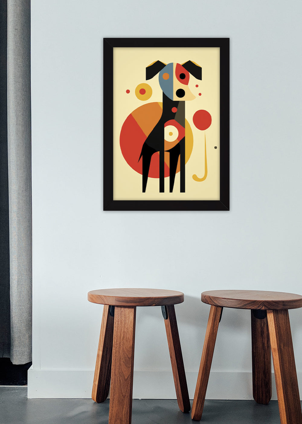 Quadro Decorativo Cachorro de formas abstratas - Com vidro