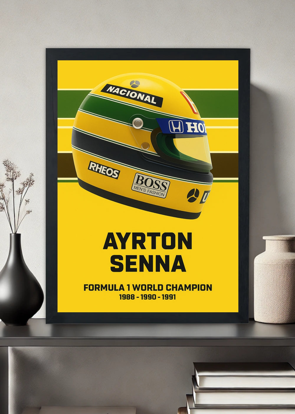 Quadro Ayrton Senna World Champion 88 90 91 -Com Vidro