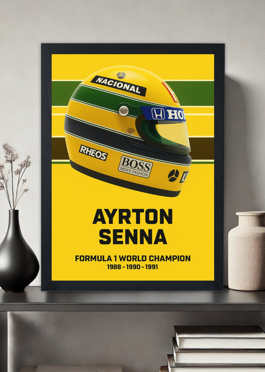 Quadro Ayrton Senna World Champion 88 90 91 -Com Vidro