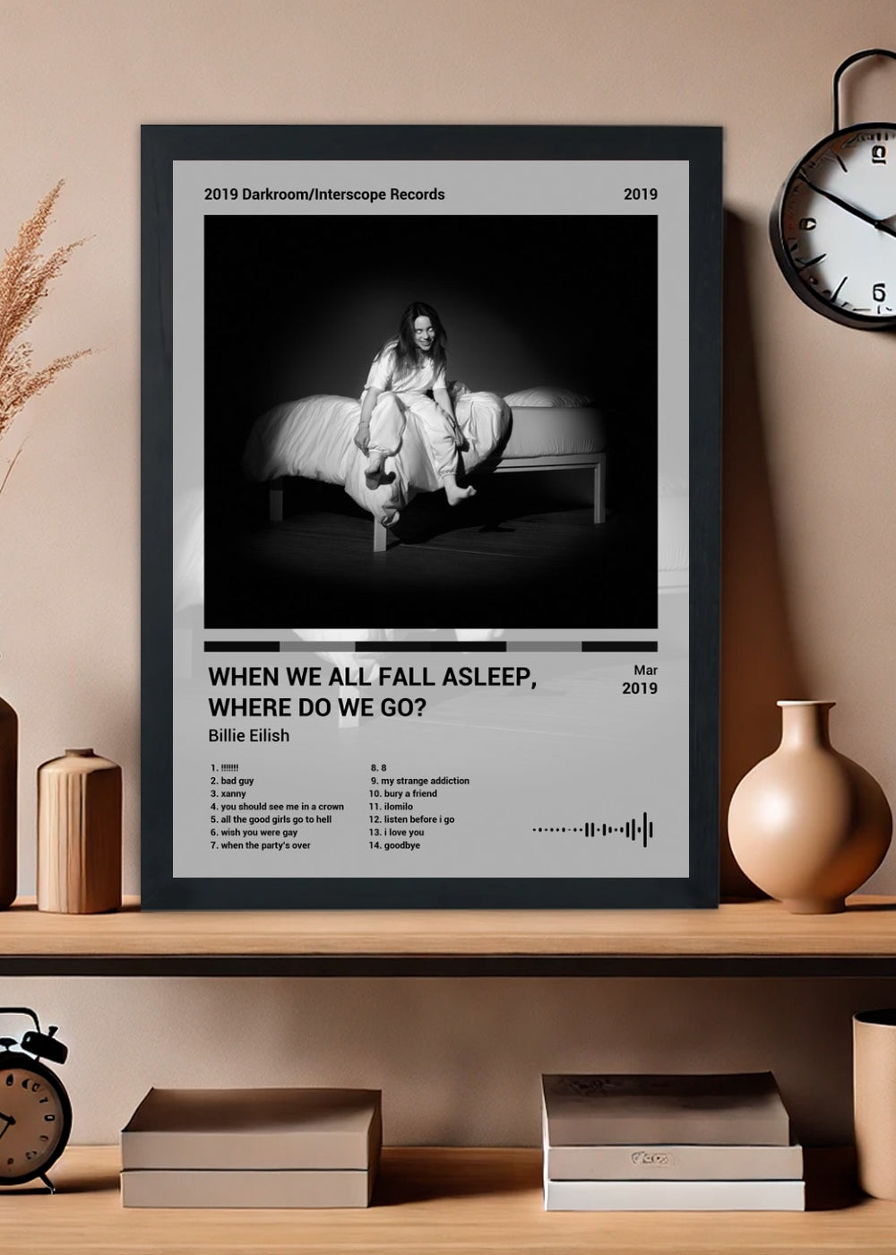 Quadro Billie Eilish WHEN WE ALL ... (Black&white) Com Vidro