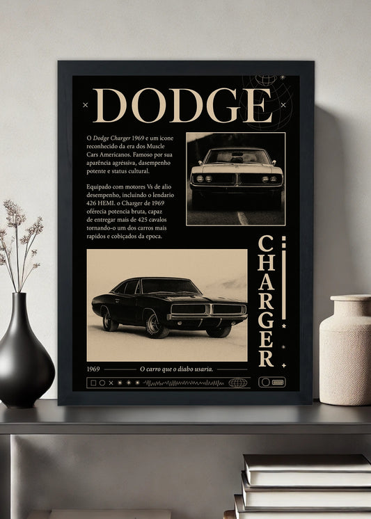 Quadro decorativo Dodge Charger 1969 Clássico – Com vidro