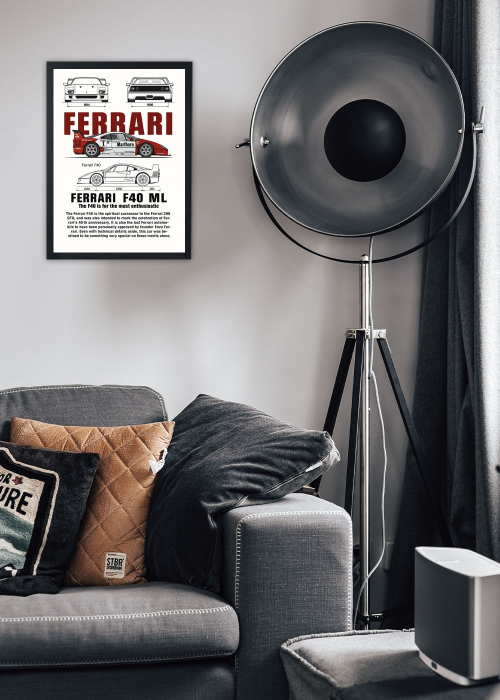 Quadro Decorativo Ferrari F40 ML - Com vidro