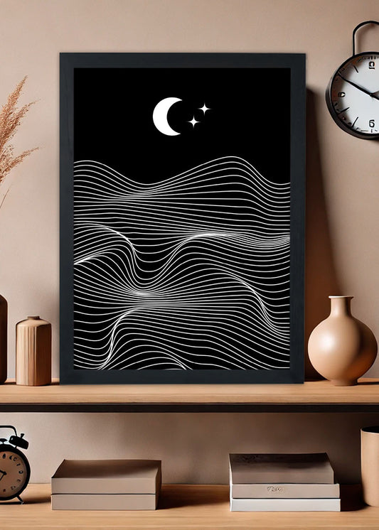 Quadro Decorativo Montanhas no Luar abstrato - Com vidro