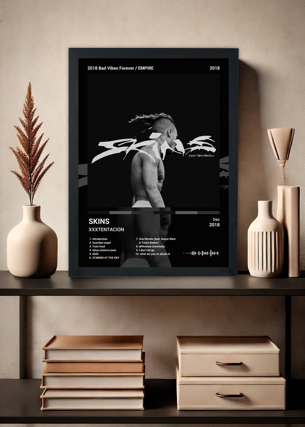 Quadro Decorativo XXXTENTACION SKINS (Dark) Com Vidro