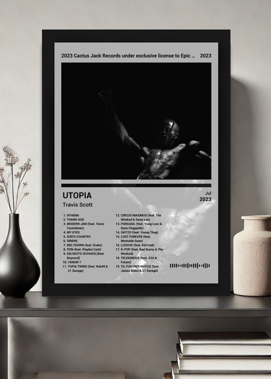 Quadro Travis Scott UTOPIA (Black&white) Com Vidro
