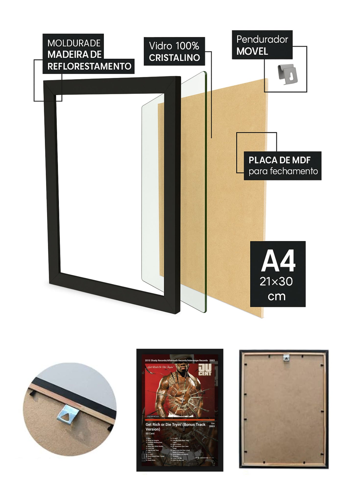 Quadro 50 Cent Get Rich or Die Tryin (Dark) Com Vidro