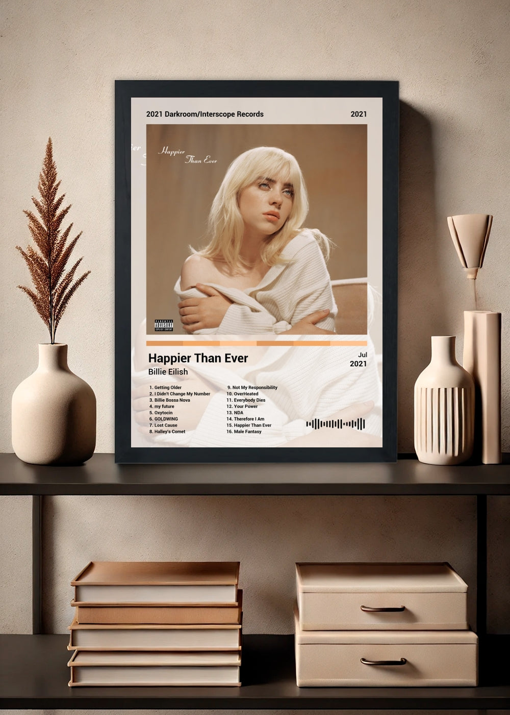 Quadro Billie Eilish Happier Than Ever (Light) Com Vidro