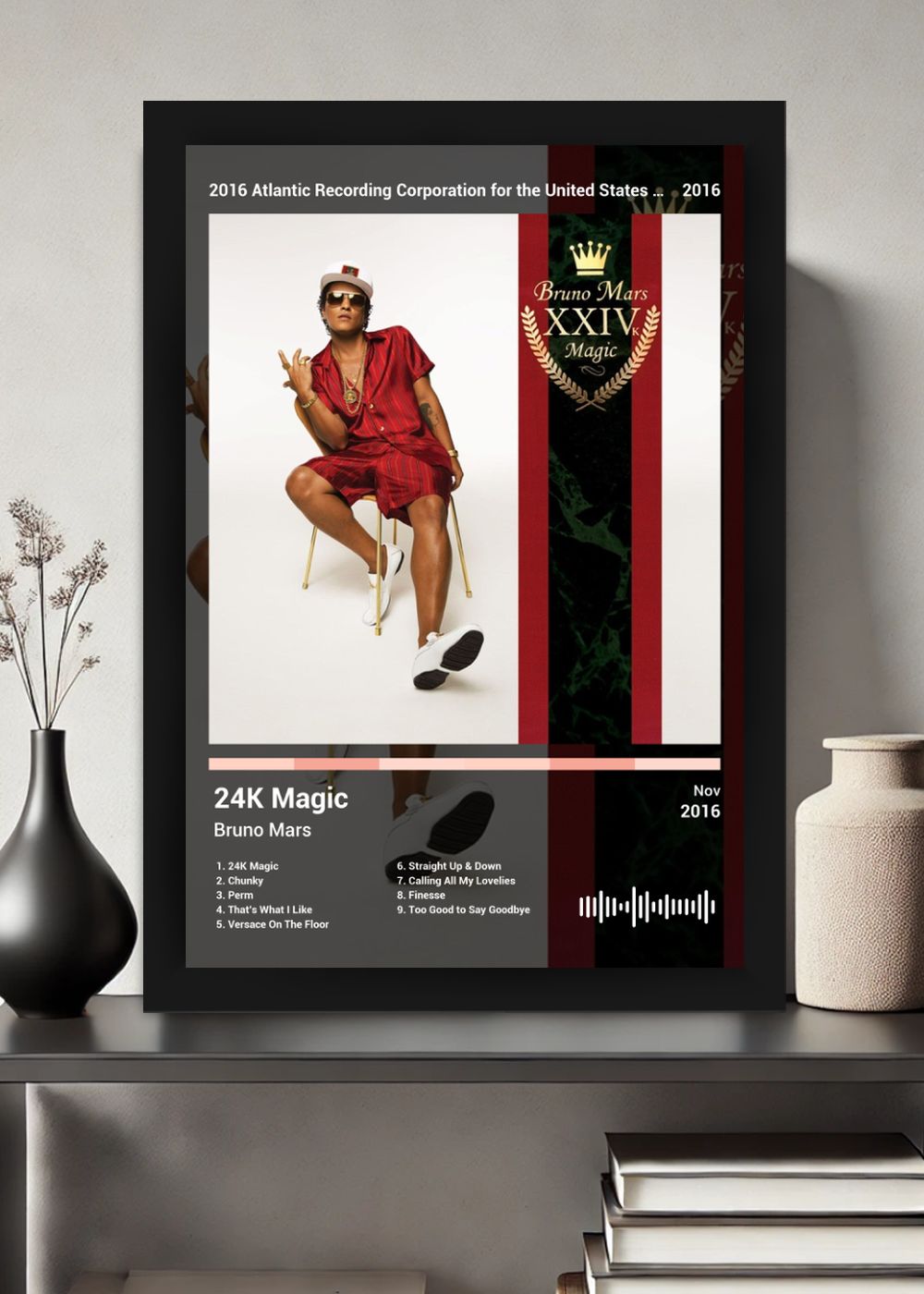 Quadro Decorativo Bruno Mars 24K Magic (Dark) Com Vidro