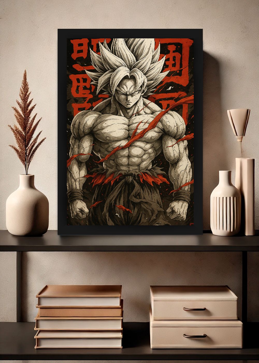Quadro Goku Ultra Kakaroto DBZ Com Vidro e Moldura