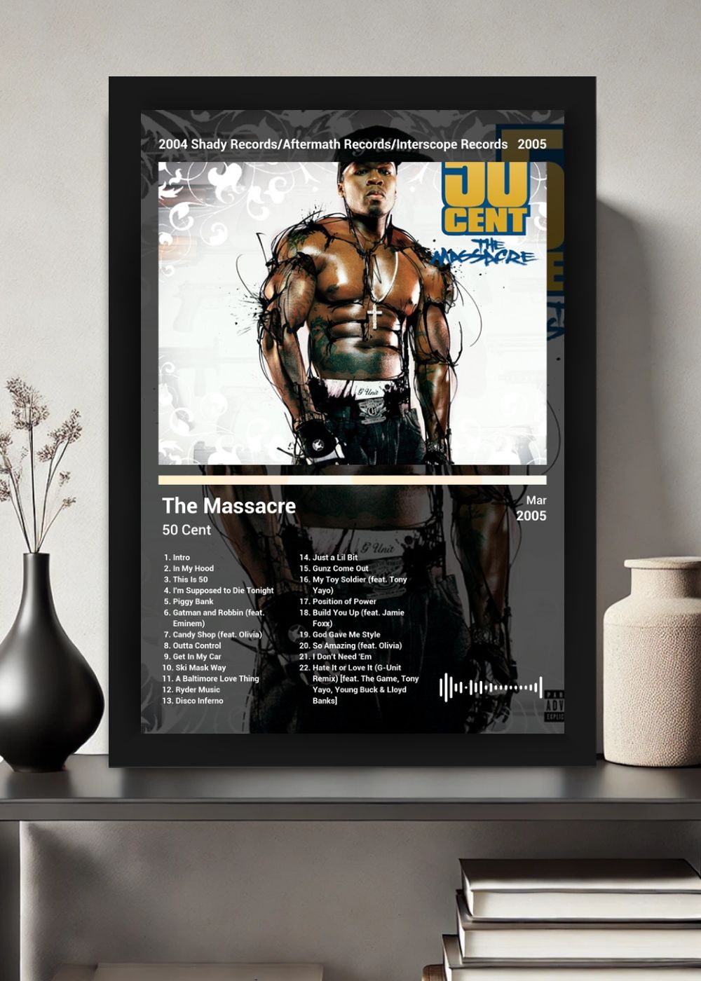 Quadro Decorativo 50 Cent The Massacre (Dark) Com Vidro