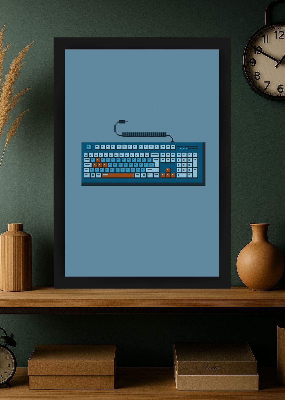 Quadro Teclado Retrô Pixelado com Vidro e Moldura